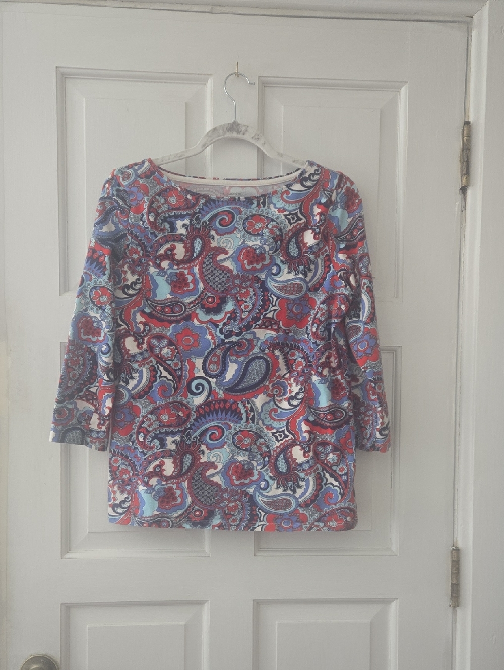 Talbots Paisley Boatneck Long Sleeve Top - Red & Blue